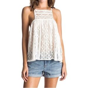 Roxy | NWT Poppy Valley Cream Ivory Crochet Lace Spaghetti Strap Tank Cami Top M